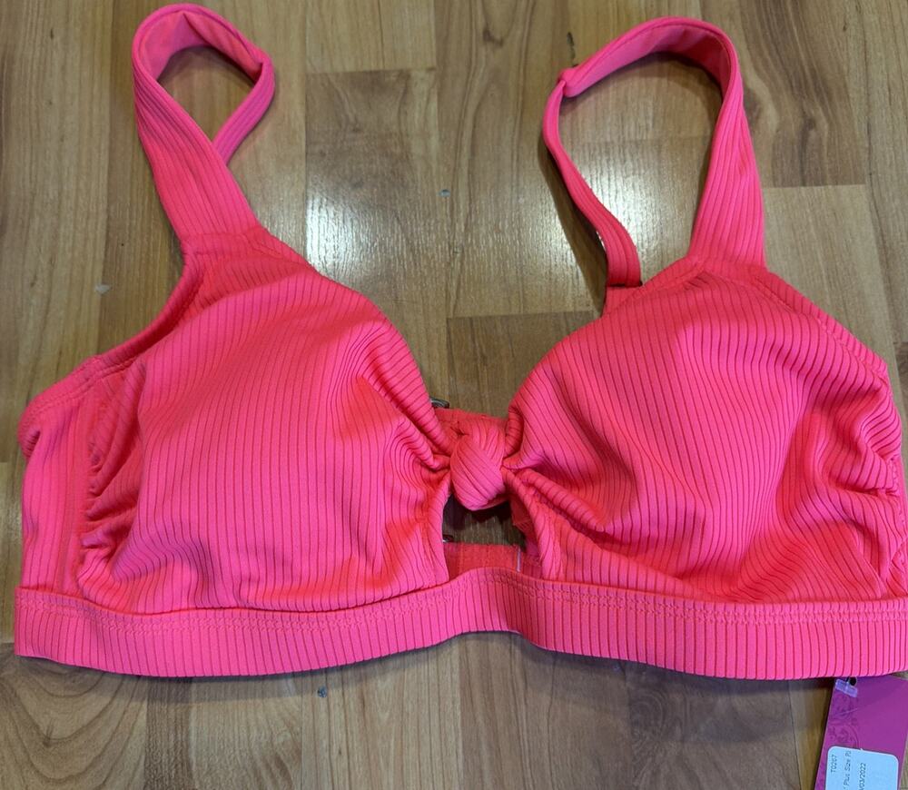 Ribbed Knot Front Bralette Bikini Top - Xhillaration Coral Women’s 14 NWT